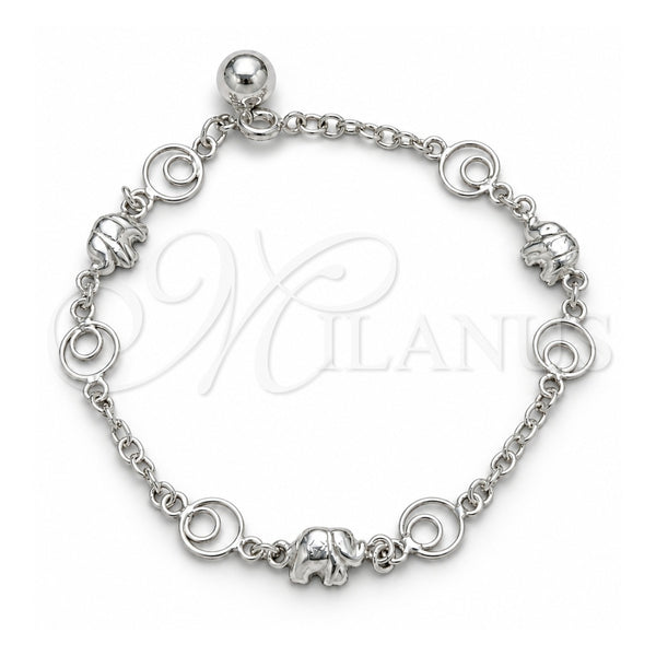 Pulsera de Dije 03.409.0160.07 Plata Rodinada, Diseño de Elefante, Pulido, Tono Plateado (Grosor 03 MM, 7 Pulgadas de Largo)