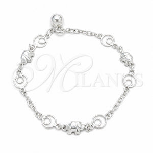 Pulsera de Dije 03.409.0160.07 Plata Rodinada, Diseño de Elefante, Pulido, Tono Plateado (Grosor 03 MM, 7 Pulgadas de Largo)