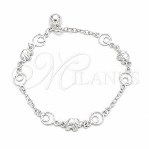 Pulsera de Dije 03.409.0160.07 Plata Rodinada, Diseño de Elefante, Pulido, Tono Plateado (Grosor 03 MM, 7 Pulgadas de Largo)