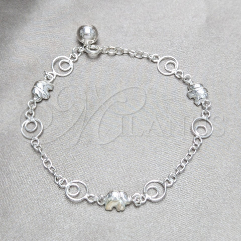 Pulsera de Dije 03.409.0160.07 Plata Rodinada, Diseño de Elefante, Pulido, Tono Plateado (Grosor 03 MM, 7 Pulgadas de Largo)