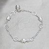 Pulsera de Dije 03.409.0160.07 Plata Rodinada, Diseño de Elefante, Pulido, Tono Plateado (Grosor 03 MM, 7 Pulgadas de Largo)