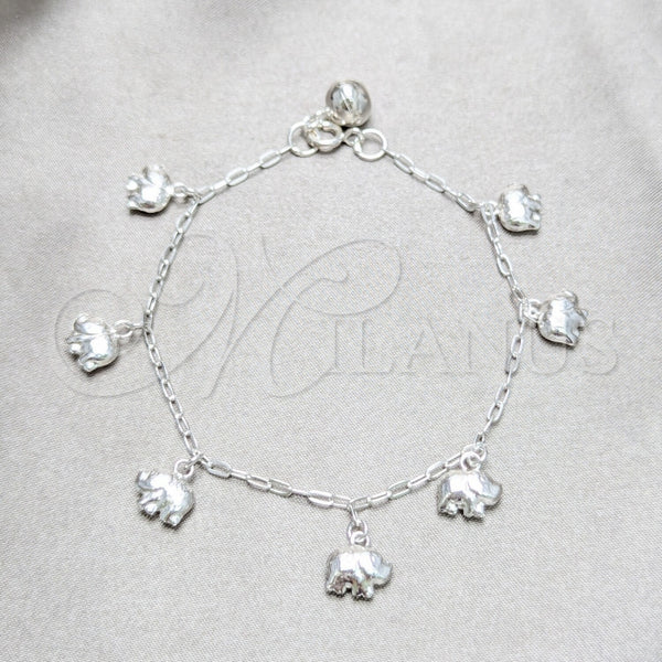 Pulsera de Dije 03.409.0161.07 Plata Rodinada, Diseño de Elefante, Pulido, Tono Plateado (Grosor 03 MM, 7 Pulgadas de Largo)