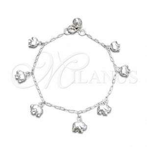 Pulsera de Dije 03.409.0161.07 Plata Rodinada, Diseño de Elefante, Pulido, Tono Plateado (Grosor 03 MM, 7 Pulgadas de Largo)