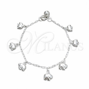 Pulsera de Dije 03.409.0161.07 Plata Rodinada, Diseño de Elefante, Pulido, Tono Plateado (Grosor 03 MM, 7 Pulgadas de Largo)