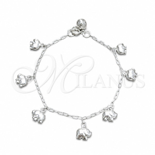 Pulsera de Dije 03.409.0161.07 Plata Rodinada, Diseño de Elefante, Pulido, Tono Plateado (Grosor 03 MM, 7 Pulgadas de Largo)