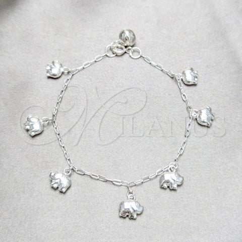 Pulsera de Dije 03.409.0161.07 Plata Rodinada, Diseño de Elefante, Pulido, Tono Plateado (Grosor 03 MM, 7 Pulgadas de Largo)