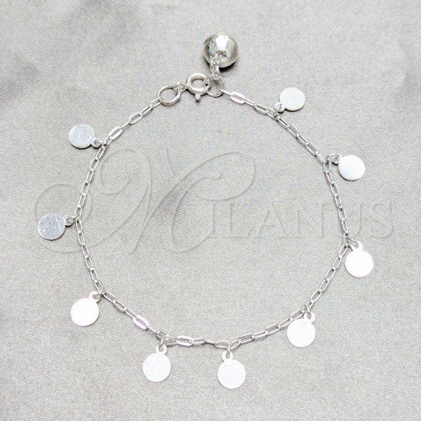 Pulsera de Dije 03.409.0162.07 Plata Rodinada, Diseño de Bola, Pulido, Tono Plateado (Grosor 03 MM, 7 Pulgadas de Largo)