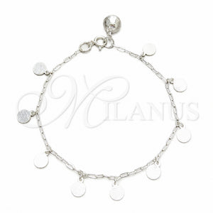 Pulsera de Dije 03.409.0162.07 Plata Rodinada, Diseño de Bola, Pulido, Tono Plateado (Grosor 03 MM, 7 Pulgadas de Largo)