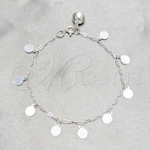 Pulsera de Dije 03.409.0162.07 Plata Rodinada, Diseño de Bola, Pulido, Tono Plateado (Grosor 03 MM, 7 Pulgadas de Largo)