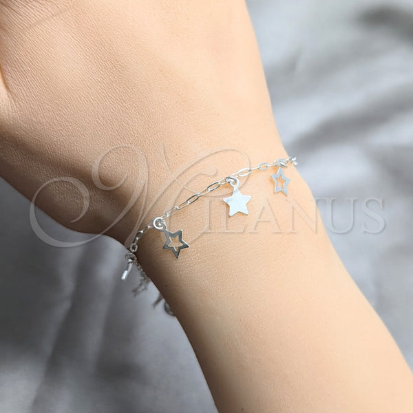 Pulsera de Dije 03.409.0163.07 Plata Rodinada, Diseño de Estrella, Pulido, Tono Plateado (Grosor 03 MM, 7 Pulgadas de Largo)