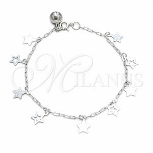 Pulsera de Dije 03.409.0163.07 Plata Rodinada, Diseño de Estrella, Pulido, Tono Plateado (Grosor 03 MM, 7 Pulgadas de Largo)