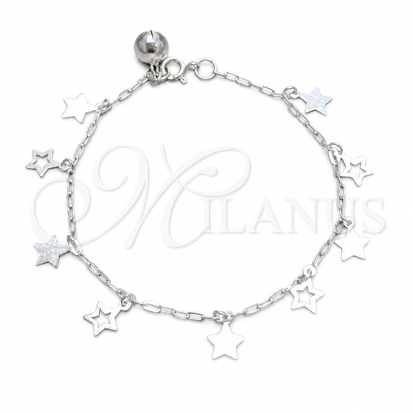 Pulsera de Dije 03.409.0163.07 Plata Rodinada, Diseño de Estrella, Pulido, Tono Plateado (Grosor 03 MM, 7 Pulgadas de Largo)