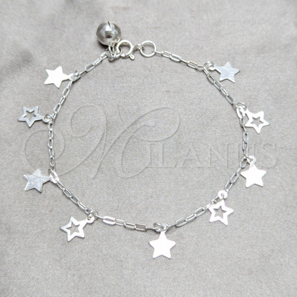 Pulsera de Dije 03.409.0163.07 Plata Rodinada, Diseño de Estrella, Pulido, Tono Plateado (Grosor 03 MM, 7 Pulgadas de Largo)