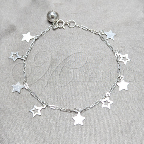 Pulsera de Dije 03.409.0163.07 Plata Rodinada, Diseño de Estrella, Pulido, Tono Plateado (Grosor 03 MM, 7 Pulgadas de Largo)