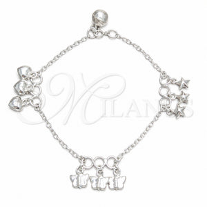 Pulsera de Dije 03.409.0164.07 Plata Rodinada, Diseño de Mariposa y Estrella, Pulido, Tono Plateado (Grosor 03 MM, 7 Pulgadas de Largo)