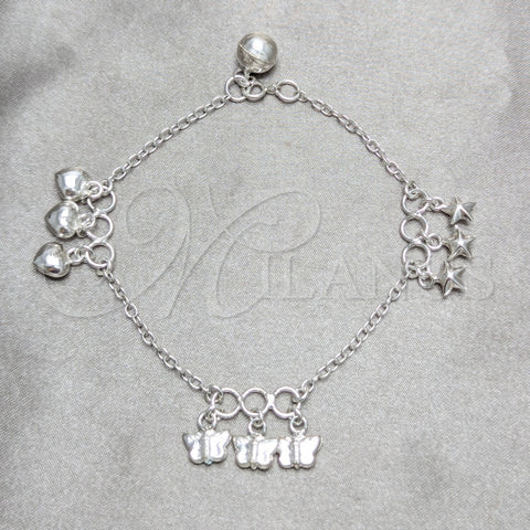 Pulsera de Dije 03.409.0164.07 Plata Rodinada, Diseño de Mariposa y Estrella, Pulido, Tono Plateado (Grosor 03 MM, 7 Pulgadas de Largo)