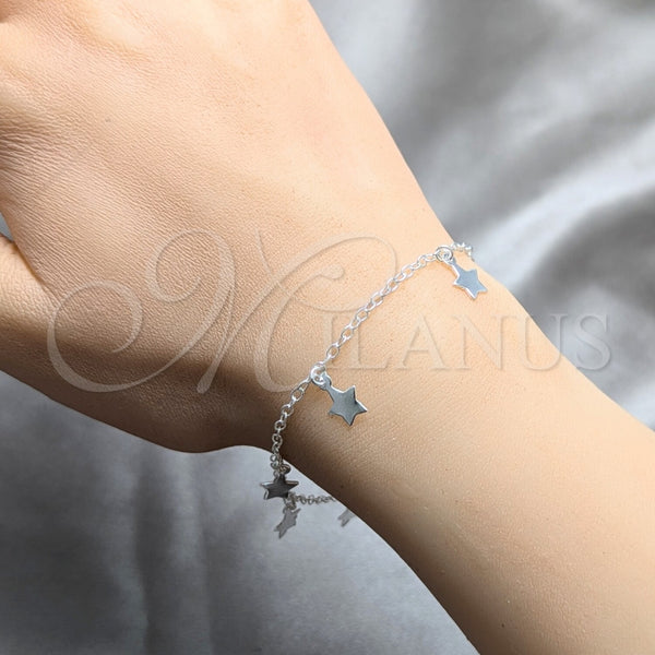 Pulsera de Dije 03.409.0165.07 Plata Rodinada, Diseño de Estrella, Pulido, Tono Plateado (Grosor 03 MM, 7 Pulgadas de Largo)