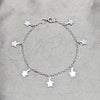 Pulsera de Dije 03.409.0165.07 Plata Rodinada, Diseño de Estrella, Pulido, Tono Plateado (Grosor 03 MM, 7 Pulgadas de Largo)