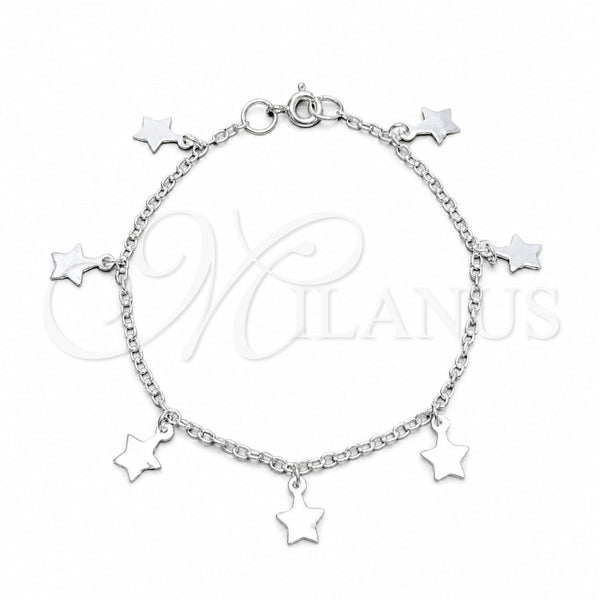 Pulsera de Dije 03.409.0165.07 Plata Rodinada, Diseño de Estrella, Pulido, Tono Plateado (Grosor 03 MM, 7 Pulgadas de Largo)
