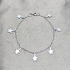 Pulsera de Dije 03.409.0165.07 Plata Rodinada, Diseño de Estrella, Pulido, Tono Plateado (Grosor 03 MM, 7 Pulgadas de Largo)
