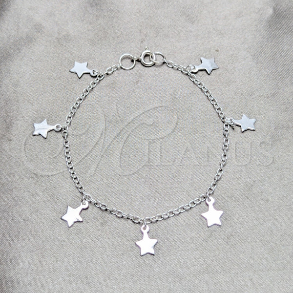 Pulsera de Dije 03.409.0165.07 Plata Rodinada, Diseño de Estrella, Pulido, Tono Plateado (Grosor 03 MM, 7 Pulgadas de Largo)