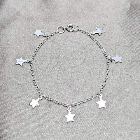 Pulsera de Dije 03.409.0165.07 Plata Rodinada, Diseño de Estrella, Pulido, Tono Plateado (Grosor 03 MM, 7 Pulgadas de Largo)