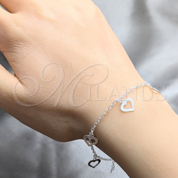 Pulsera de Dije 03.409.0166.07 Plata Rodinada, Diseño de Corazón, Pulido, Tono Plateado (Grosor 03 MM, 7 Pulgadas de Largo)