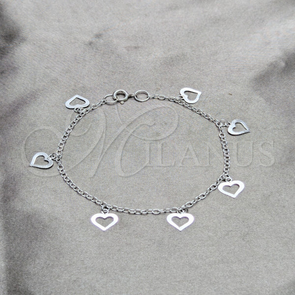 Pulsera de Dije 03.409.0166.07 Plata Rodinada, Diseño de Corazón, Pulido, Tono Plateado (Grosor 03 MM, 7 Pulgadas de Largo)