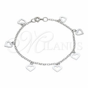 Pulsera de Dije 03.409.0166.07 Plata Rodinada, Diseño de Corazón, Pulido, Tono Plateado (Grosor 03 MM, 7 Pulgadas de Largo)