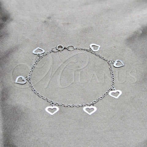 Pulsera de Dije 03.409.0166.07 Plata Rodinada, Diseño de Corazón, Pulido, Tono Plateado (Grosor 03 MM, 7 Pulgadas de Largo)
