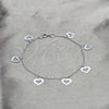 Pulsera de Dije 03.409.0166.07 Plata Rodinada, Diseño de Corazón, Pulido, Tono Plateado (Grosor 03 MM, 7 Pulgadas de Largo)