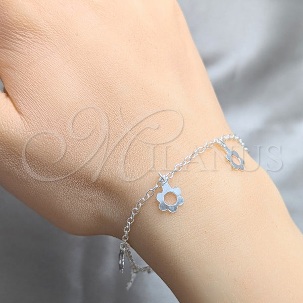 Pulsera de Dije 03.409.0167.07 Plata Rodinada, Diseño de Flor, Pulido, Tono Plateado (Grosor 03 MM, 7 Pulgadas de Largo)