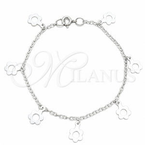 Pulsera de Dije 03.409.0167.07 Plata Rodinada, Diseño de Flor, Pulido, Tono Plateado (Grosor 03 MM, 7 Pulgadas de Largo)
