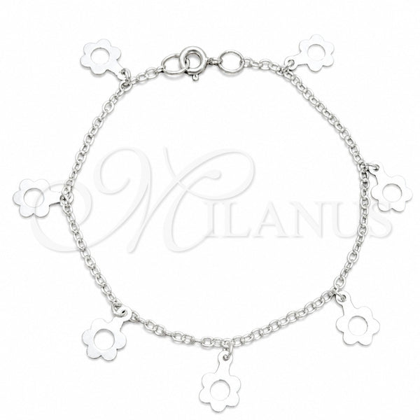 Pulsera de Dije 03.409.0167.07 Plata Rodinada, Diseño de Flor, Pulido, Tono Plateado (Grosor 03 MM, 7 Pulgadas de Largo)