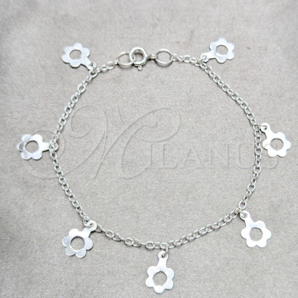 Pulsera de Dije 03.409.0167.07 Plata Rodinada, Diseño de Flor, Pulido, Tono Plateado (Grosor 03 MM, 7 Pulgadas de Largo)