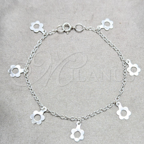 Pulsera de Dije 03.409.0167.07 Plata Rodinada, Diseño de Flor, Pulido, Tono Plateado (Grosor 03 MM, 7 Pulgadas de Largo)