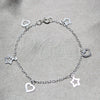 Pulsera de Dije 03.409.0169.07 Plata Rodinada, Diseño de Estrella y Corazón, Pulido, Tono Plateado (Grosor 03 MM, 7 Pulgadas de Largo)