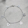 Pulsera de Dije 03.409.0169.07 Plata Rodinada, Diseño de Estrella y Corazón, Pulido, Tono Plateado (Grosor 03 MM, 7 Pulgadas de Largo)