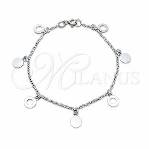 Pulsera de Dije 03.409.0170.07 Plata Rodinada, Pulido, Tono Plateado (Grosor 03 MM, 7 Pulgadas de Largo)