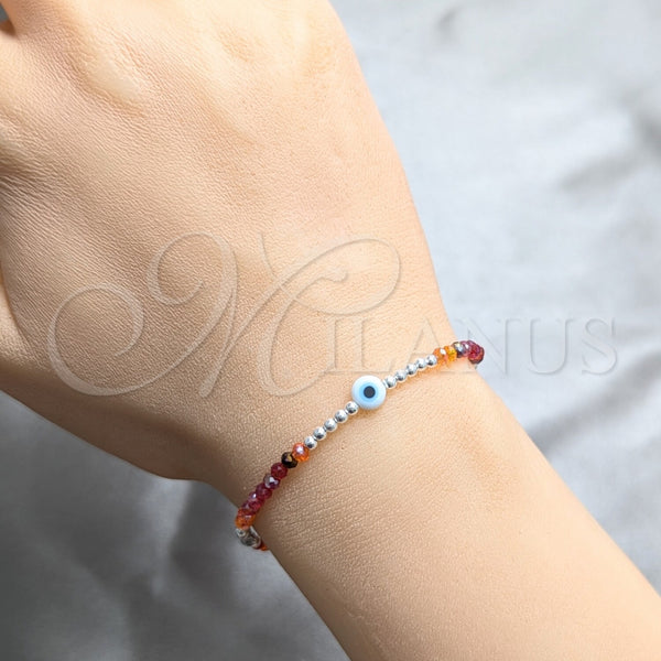 Pulsera Elegante 03.409.0177.07 Plata Rodinada, Diseño de Bola y Ojo Griego, con Cristal Rojo Naranja, Pulido, Tono Plateado (Grosor 03 MM, 7 Pulgadas de Largo)
