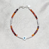 Pulsera Elegante 03.409.0177.07 Plata Rodinada, Diseño de Bola y Ojo Griego, con Cristal Rojo Naranja, Pulido, Tono Plateado (Grosor 03 MM, 7 Pulgadas de Largo)