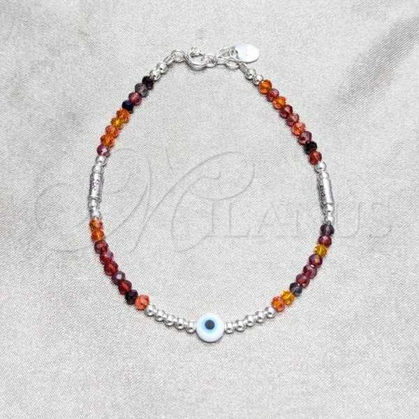 Pulsera Elegante 03.409.0177.07 Plata Rodinada, Diseño de Bola y Ojo Griego, con Cristal Rojo Naranja, Pulido, Tono Plateado (Grosor 03 MM, 7 Pulgadas de Largo)