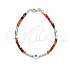 Pulsera Elegante 03.409.0177.07 Plata Rodinada, Diseño de Bola y Ojo Griego, con Cristal Rojo Naranja, Pulido, Tono Plateado (Grosor 03 MM, 7 Pulgadas de Largo)