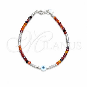 Pulsera Elegante 03.409.0177.07 Plata Rodinada, Diseño de Bola y Ojo Griego, con Cristal Rojo Naranja, Pulido, Tono Plateado (Grosor 03 MM, 7 Pulgadas de Largo)