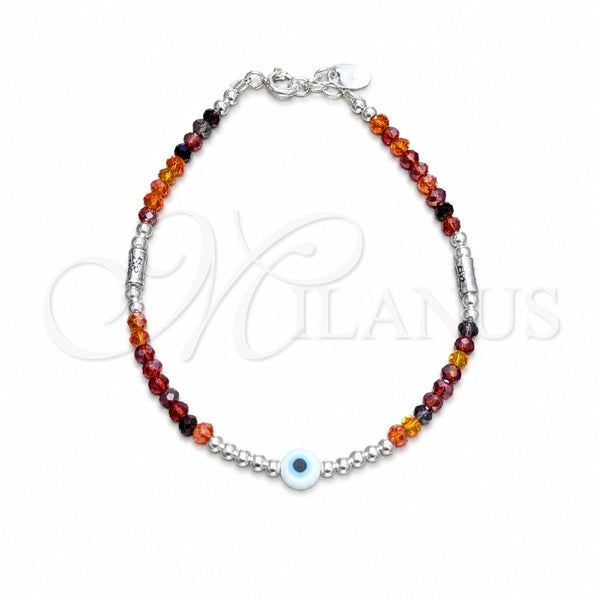 Pulsera Elegante 03.409.0177.07 Plata Rodinada, Diseño de Bola y Ojo Griego, con Cristal Rojo Naranja, Pulido, Tono Plateado (Grosor 03 MM, 7 Pulgadas de Largo)
