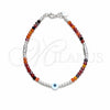 Pulsera Elegante 03.409.0177.07 Plata Rodinada, Diseño de Bola y Ojo Griego, con Cristal Rojo Naranja, Pulido, Tono Plateado (Grosor 03 MM, 7 Pulgadas de Largo)
