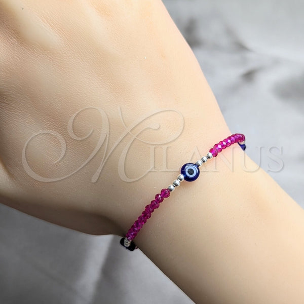 Pulsera Elegante 03.409.0183.07 Plata Rodinada, Diseño de Bola y Ojo Griego, con Cristal Fuchsia, Pulido, Tono Plateado (Grosor 03 MM, 7 Pulgadas de Largo)