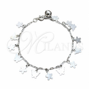 Pulsera de Dije 03.409.0184.07 Plata Rodinada, Diseño de Mariposa y Flor, Pulido, Tono Plateado (Grosor 03 MM, 7 Pulgadas de Largo)