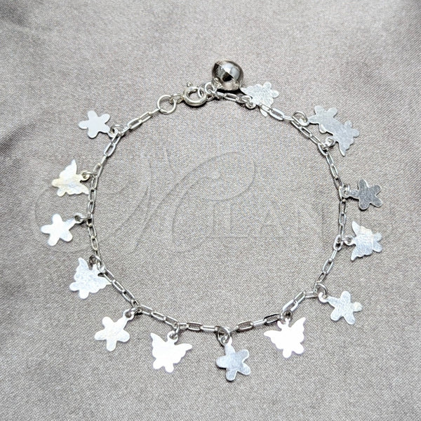 Pulsera de Dije 03.409.0184.07 Plata Rodinada, Diseño de Mariposa y Flor, Pulido, Tono Plateado (Grosor 03 MM, 7 Pulgadas de Largo)