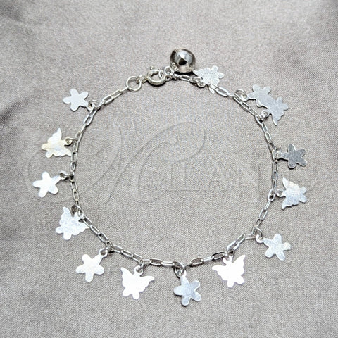 Pulsera de Dije 03.409.0184.07 Plata Rodinada, Diseño de Mariposa y Flor, Pulido, Tono Plateado (Grosor 03 MM, 7 Pulgadas de Largo)